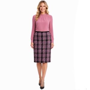 Versailles Vintage Tweed Plaid Brown Pink Skirt Size 10